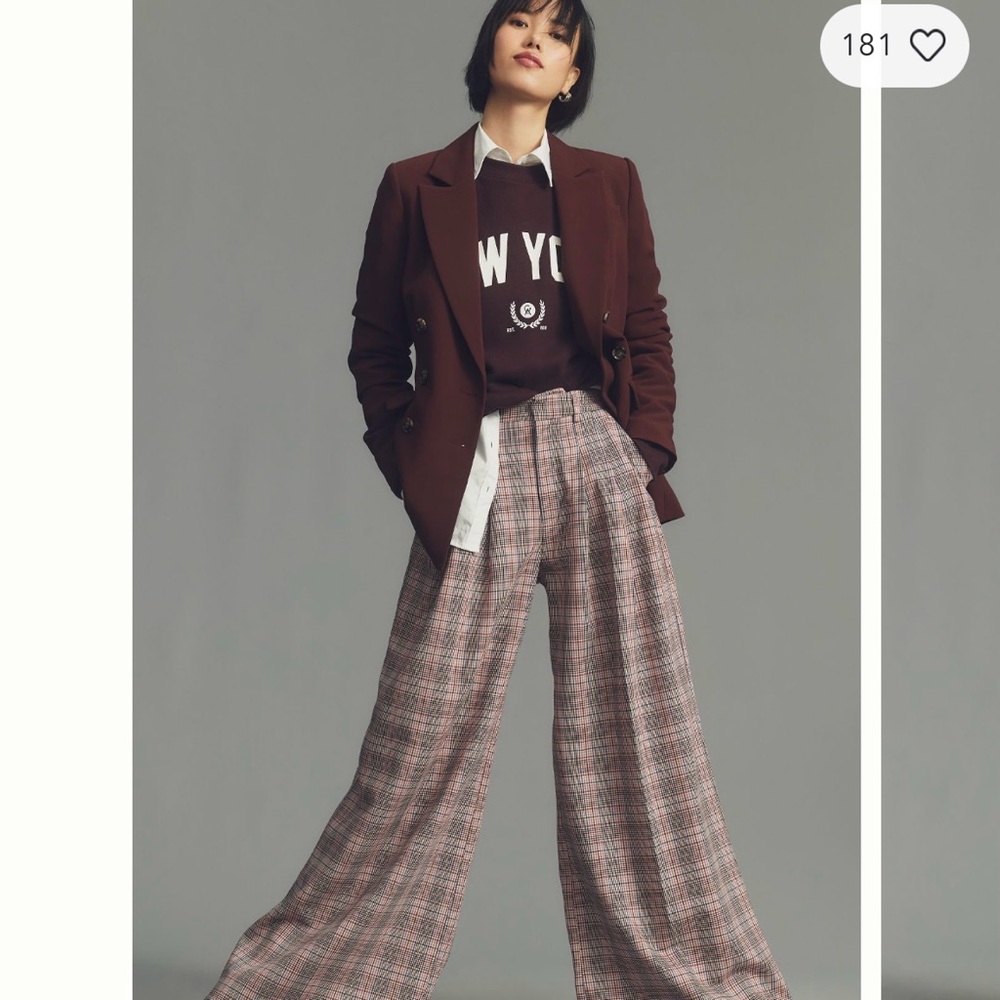 Anthropologie Avery Brown Blazer and Plaid Pants